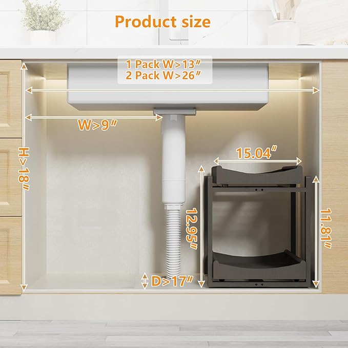 Bamboo Under Sink Organizer Adjustable Height 2 Tier Bathroom Organizer Pull Out Cabinet Storage Kitchen Heave Duty Wood Slide Ou Shelf for Kitchen Bathroom (Black, 1 Pack)
