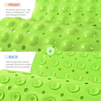 Anti-Slip Bathtub Shower mat, 20.8×20.8（Approximately 53×53cm） inch Soft Oversized Machine Washable Non-Slip Bathtub mat with Drainage Holes, Bathroom Floor Suction Cup.（1-Opaque Pea Green）