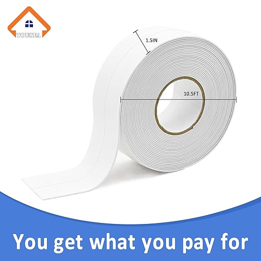 Waterproof Self Adhesive Caulk Tape 1.5" x10.5Ft - White Caulking Strip for Bathroom, Kitchen, Toilet, Bathtub, Sink & Floor Wall Edges (1Roll*White*1.5IN-10.5FT)