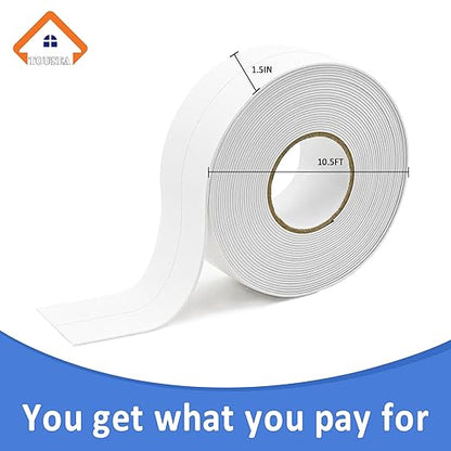 Waterproof Self Adhesive Caulk Tape 1.5" x10.5Ft - White Caulking Strip for Bathroom, Kitchen, Toilet, Bathtub, Sink & Floor Wall Edges (1Roll*White*1.5IN-10.5FT)