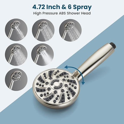 gotonovo Bathroom Shower Head Kit High Pressure Combo System Shower Faucet 6 Modes ABS Handheld Spray Shower Trim Kit Valve Included Shower Head and Handle Set Brushed Nickel