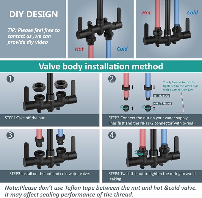 Aolemi Outdoor Shower Fixtures Outdoor Shower Kit Faucet System 3 Inch Center 2 Handle Exposed Shower with Brass Mix Valve with Adjustable Bar Pipe Upward Matte Black