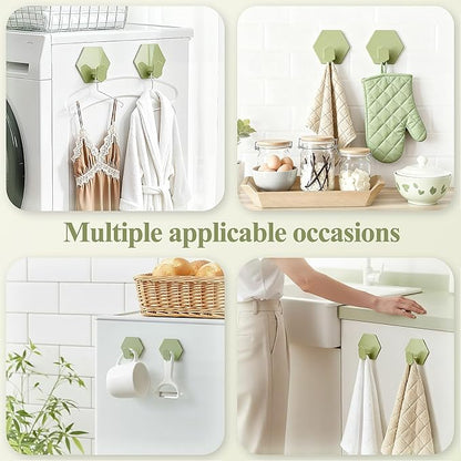 Tindbea Adhesive Towel Hooks Heavy Duty Wall Hooks Waterproof Stainless Steel Shower Rack for Coat, Key, Hat, Robe, Clothes, Picture Hanging Towel Hooks for Bathrooms Kitchen Door (4-Pack, Green)