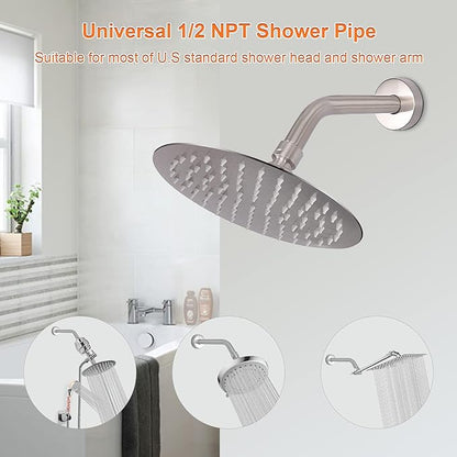 HarJue Shower Arm with Flange and Teflon Tape, Wall Mounted Shower Pipe 304 Stainless Steel Extension Arm for Fixed Shower Head & Handheld (6 Inch, Brushed Nickel)