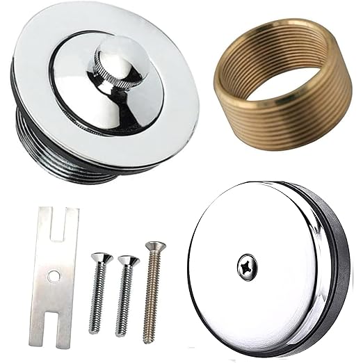 Dorence Antique Brass Bathtub Drain Replacement Parts - Lift, Turn to Drain Plug - Single Hole, Brass Construction, Universal Fit for 1 3/8" or 1 1/2" Drains - Overflow Drain Conversion Kit