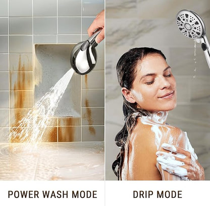 G-Promise 14 Inches Shower Heads with Massage Mode Handheld Sprayer Combo, 3 Way Metal Extended Diverter and Metal Adjustable Extension Arm, Stainless Steel Hose