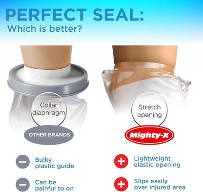 Mighty-X 100% Waterproof Cast Covers for Shower Leg - Tight Seal - 2pk Reusable Adult Full Leg Cast Protectors - Thigh, Knee, Ankle, Foot - Strong and Durable