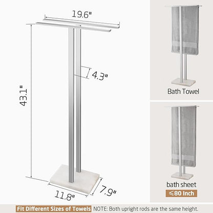KES 43'' H Standing Towel Rack for Bathroom, Free Standing Towel Rack Floor with Weighted Marble Base 2-Tier, Outdoor Towel Racks Extra High Thick 18/8 Stainless Steel Brushed Finish, BTH232-2