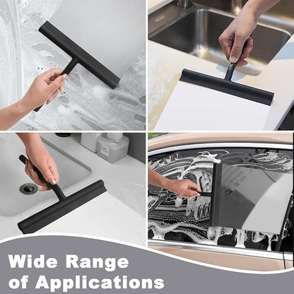 Squeegee for Shower Glass Doors, Resilient Loop - No-Drill & Adhesive Hook, Silicone Shower Squeegee with Stainless Steel Core, Cleaning Tool for Home, Kitchen, Bathroom & Car - White