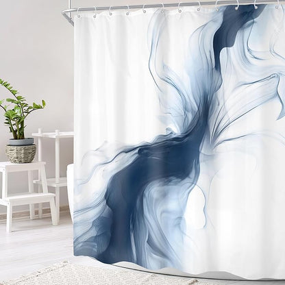 Cinbloo Navy Blue Shower Curtain 60Wx72H Abstract Modern Neutral Ombre Marble Minimalist Bathroom Decor Elegant Texture Chic Simple Painting Artistic Aesthetic Fabric Blue Bath Curtain with 12 Hooks