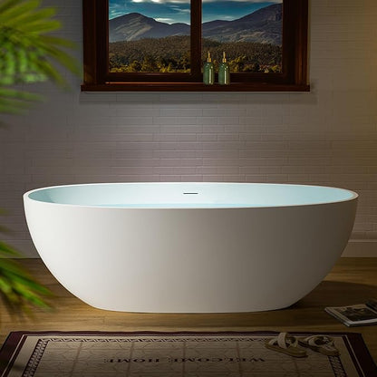 WOODBRIDGE 67 in. x 30.75 in. Stone Resin Luxury Contemporary Solid Surface Freestanding Bathtub in Matte White