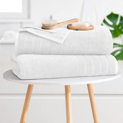 DAN River Extra Large Bath Towels Set of 4, 30 x 60 Inches - 100% Cotton Larger & Lighter Weight Towels for Bathroom - Quicker to Dry, Super Soft & Highly Absorbent Towels for Home, White