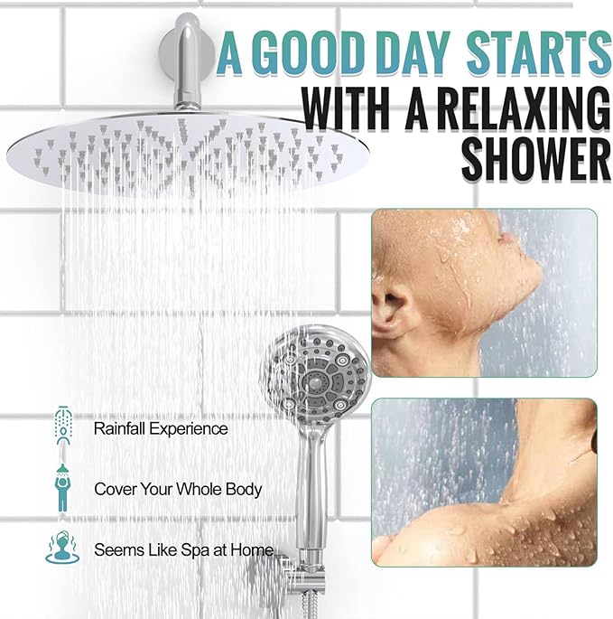 SR SUN RISE Shower Faucet - 12 Inch Multifunctional High Pressure Shower Head System with Handheld Shower Head Fixtures - Valve Included - Polished Chrome