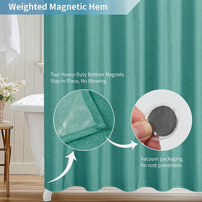 2-in-1 Waterproof Fabric Shower Curtain or Liner,Linen Textured,Breathable TPU & Washable Bathroom Shower Curtain Set with 12 Plastic Hooks,Modern,72"x72" Teal