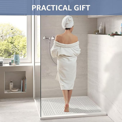 OTHWAY Square Shower Mat, 27"x 27" Extra Large for Inside Shower, TPE Non-Slip Mat With Suction Cups, Drain Holes, Machine Washable Floor Mat (White)