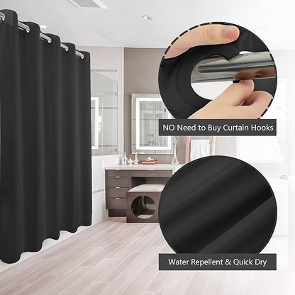 River Dream Extra Long No Hook Black Shower Curtain or Liner Soft Microfiber - 84" Length Fabric Shower Curtain Liner Set, Machine Washable & Water Repellent, Black, 71x86