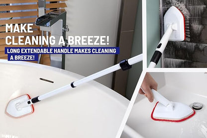 Shower Scrubber 3 in 1 Extendable Long Handle 58" Cleaning Brush - Non Scratch Shower Brush for Cleaning Bathroom Kitchen Toilet Wall Tub Tile Sink (Red)