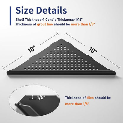 Corner Shower Shelves, 10" Matte Black 304 Stainless Steel Recessed Shelf for Bathroom, Grout in Shelf for Tiled Wall 2 Pack