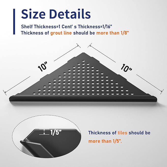 Corner Shower Shelf, 10" Matte Black 304 Stainless Steel Grout in Shelf Rack for for Tiled Wall, Recessed Bathroom Shelf