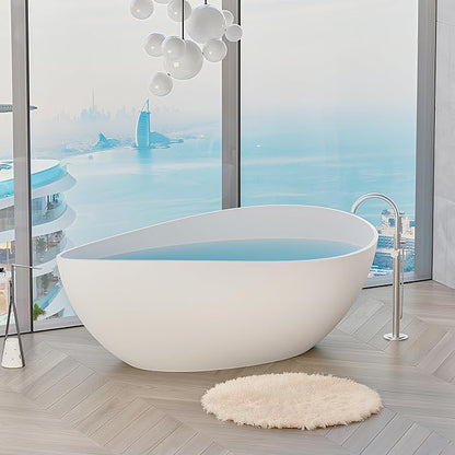 Abruzzo 63" Matte White Freestanding Solid Surface Bathtub - Stone Resin Soaking Tub, cUPC Certified
