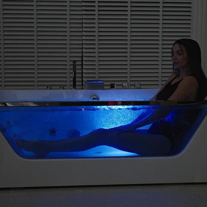Empava 67 in. Acrylic Alcove Whirlpool Bathtub - Hydromassage Rectangular Jetted Soaking Tub with Center Drain - Waterfall Faucet
