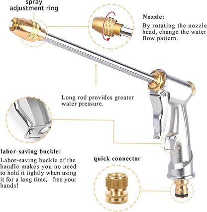 Hose Sprayer Nozzle Heavy Duty, High Pressure Hose Nozzle Water Adjustable Spray Gun Metal Brass Hose Attachment for Washing car, Cleaning, Watering Plants, lawn, Outdoor Gardening.