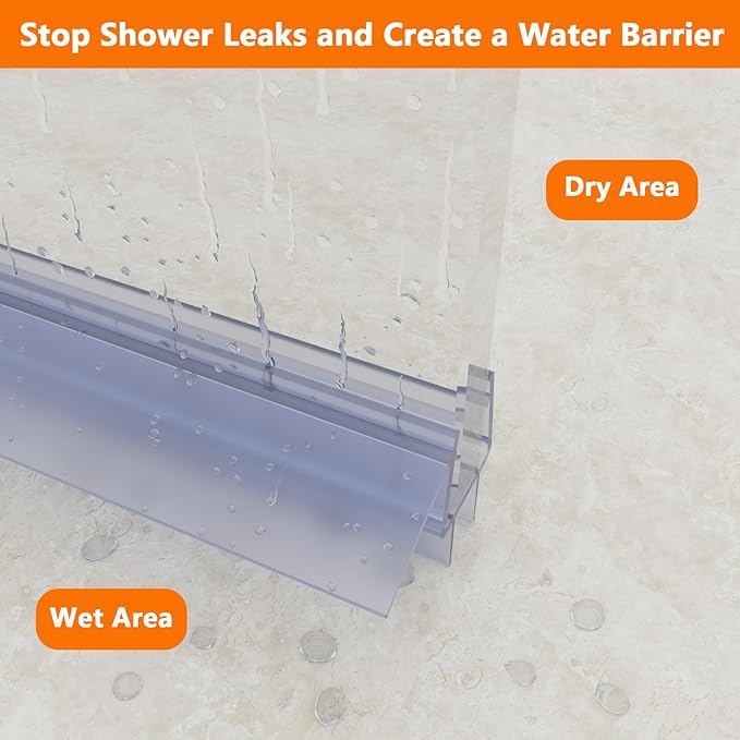 Frameless Shower Door Bottom Seal, 36" Long Shower Door Sweep for 5/16" (8mm) Glass, Clear Vinyl with Drip Rail – Prevent Leaks & Create a Waterproof Barrier