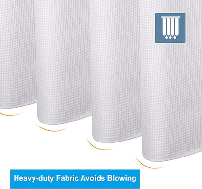 AmazerBath Extra Long Shower Curtain 96 Inches Long, Waffle Shower Curtain White Extra Long, Fabric Shower Curtains for Bathroom, Heavy Duty 240G Waffle Textured, 72x96 Inches
