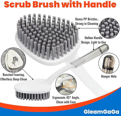 3 Pack Scrub Brush Set – Heavy-Duty Scrub Brushes for Cleaning with Handle, Cleaning Brush with Stiff Bristles, Shower Scrubber for Bathroom, Bathtub, Kitchen, Tile, Floor, Grout, Sink & Carpet