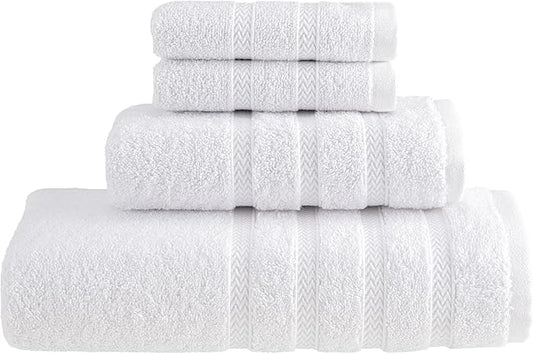 HALLEY Turkish Towels Set (4 Pieces) 650 GSM Highly Absorbent Super Soft 100% Cotton - 1 Bath Towel 1 Hand Towel 2 Washcloths (White)