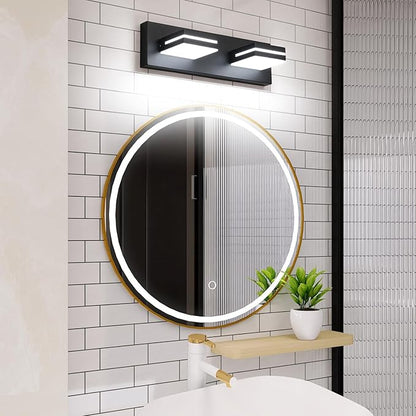 SineRise LED Modern Bathroom Vanity Light Fixtures (2-Light, 15.5-Inch, Dimmable), Matte Black Modern Acrylic Bathroom Wall Lighting Fixtures Over Mirror (Cool White 6000K)