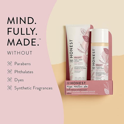 The Honest Company 2-in-1 Cleansing Shampoo and Body Wash Face Lotion Bundle Gentle for Baby Naturally Derived Sweet Almond Nourish 18.5 fl oz