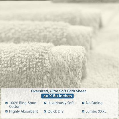DAN RIVER Pack of 1 Bath Sheet 40x80 Inches, Extra Large Quick Dry Bath Towels, Hotel Collection Towels for Adults - Ivory