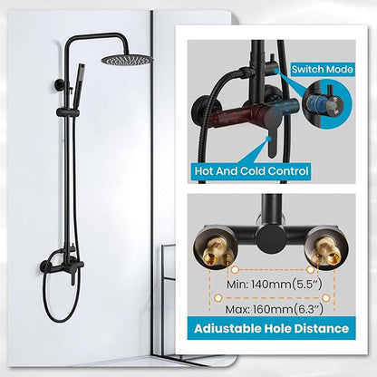 gotonovo Outdoor Shower Fixtures SUS304 Stainless Steel Rain Shower Kit Faucet High Pressure Wall Mount 2 Dual Function 8 Inch Showerhead and Handheld Spray Combo, Single Handle, Matte Black