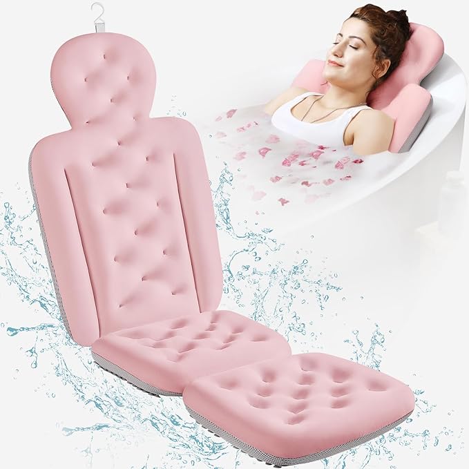 Full Body Bath Pillow for Bathtub, Thick Bathtub Cushion with Laundry Bag, Luxury Tub Pillow for Bath for Headrest Neck and Back Support Pink 51" x 16"