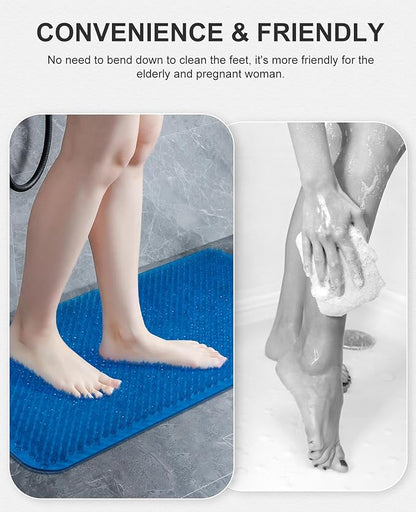 OTHWAY Non Slip Grassy Bathtub Mat : 25.6X13.4 inches Sturdy But Soft Bath Mat_Quick Drain Shower Floor Mat with Soft Bristles for Scrubbing Feet (Dark Blue)