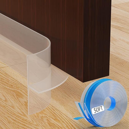T-Shaped Silicone Door Weather Stripping for Side, 1.37 in x 50 Ft Door Draft Stopper Shower Seal Strip for Door Frame & Windows and Shower Sweep Gaps(Clear)