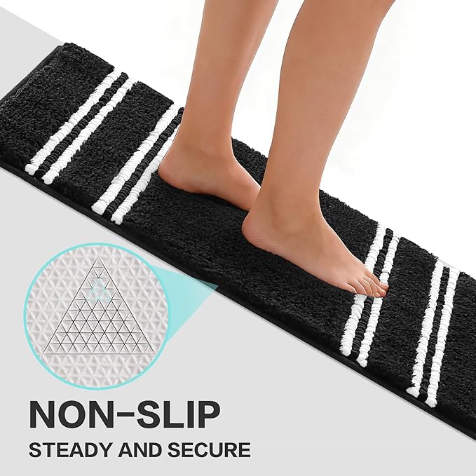 Kmson Bathroom Rugs Mat, 17"x24" Ultra Soft Washable Shaggy Chenille Bath Rugs, Non-Slip Fluffy Thick Water Absorbent Microfiber Mat for Bathtub, Sink and Shower, Black