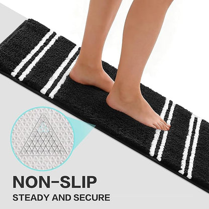 Kmson Bathroom Rugs Mat, 17"x24" Ultra Soft Washable Shaggy Chenille Bath Rugs, Non-Slip Fluffy Thick Water Absorbent Microfiber Mat for Bathtub, Sink and Shower, Black