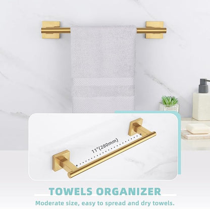 Suyar Brushed Gold Hand Towel Holder, SUS 304 Stainless Steel Short Towel Bar for Bathroom Wall, 13.78 Inch