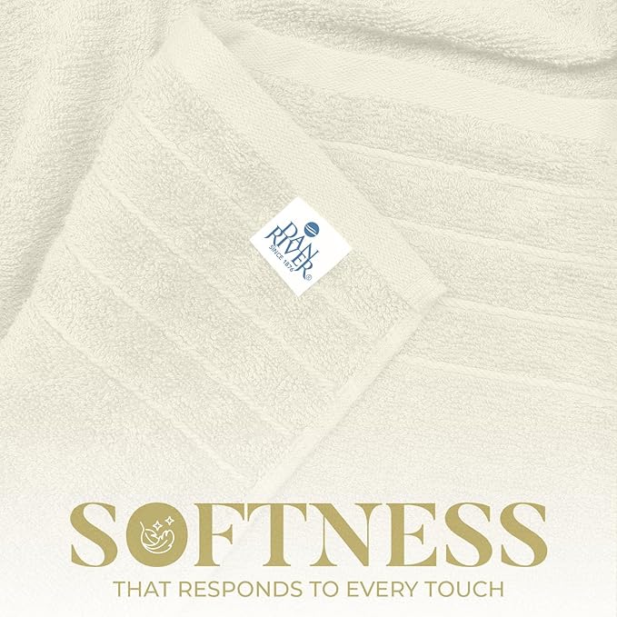 DAN River Extra Large Bath Towels Set of 4, 30 x 60 Inches - 100% Cotton Larger & Lighter Weight Towels for Bathroom - Quicker to Dry, Super Soft & Highly Absorbent Towels for Home, Ivory