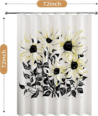 LaCyan Shower Curtain with 12 Hooks Waterproof Curtain for Bathroom Modern Art Floral Polyester Fabric Abstract Shower Curtains 72x72 Sunflower