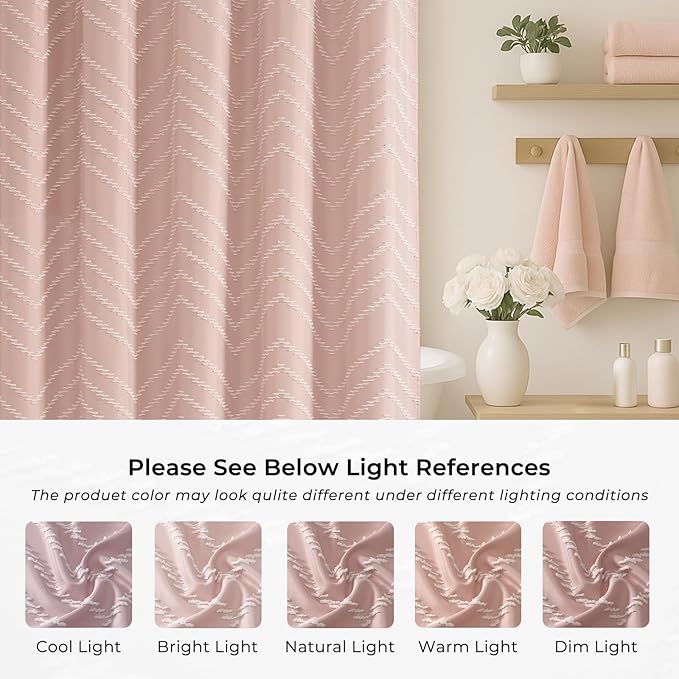 Blush Pink Boho Shower Curtain Cute Shower Curtain Modern Farmhouse Textured Chevron Striped Minimalist Bathroom Shower Curtains