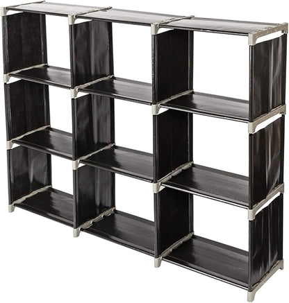 3-Tier 9-Cube Storage Shelf Organizer, Metal Tube and Non-Woven Fabric Storage Rack for Bathroom, Bedroom, or Living Room, Space-Saving & Easy to Assemble