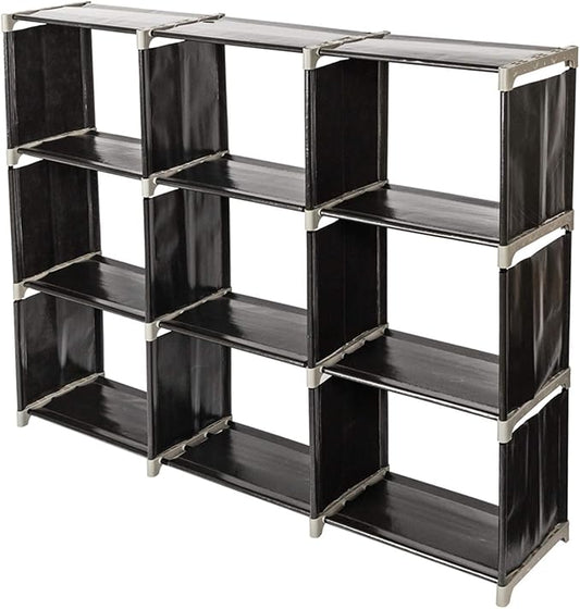 3-Tier 9-Cube Storage Shelf Organizer, Metal Tube and Non-Woven Fabric Storage Rack for Bathroom, Bedroom, or Living Room, Space-Saving & Easy to Assemble