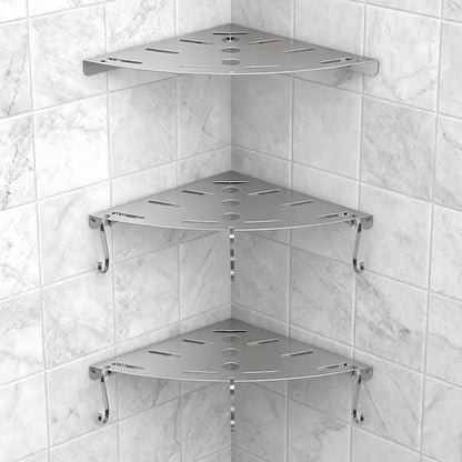 XIHLZYEH Corner Shower Shelves, 3 Pack 304 Stainless Steel Shower Shelf with 6 Hooks 40 lbs Heavy Duty, Rustproof Wall Mounted Organizer for Bathroom Drilling Installation(Silver)