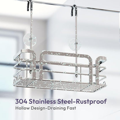 SWTYMIKI Shower Caddy Hanging Organizer - Over the Door Shower Caddy with 6 Hooks, 2 Installation Ways, Stainless Steel Rustproof Bathroom Organizer, Sand Nickel