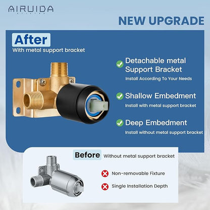 Airuida Shower Faucet Set Bathroom Rain Shower System SUS304 Stainless Steel Single Handle With Male Threads Rough-in Valve Shower Trim Kit 8 Inch Wall Mount Shower Head Matte Black