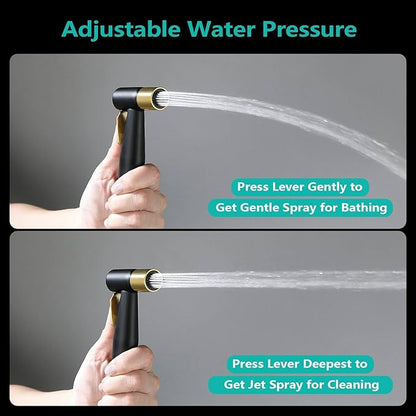BARROCK Handheld Bidet Sprayer for Toilet, Stainless Steel Metal Made Baby Cloth Diaper Spraying Kit, Bathroom Toilet Bidet Attachment Set for Bathing Pets and Feminine Washing,Matte Black and Gold