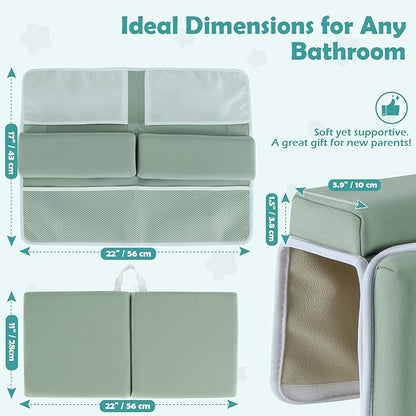 Baby Bath Kneeler and Elbow Rest Pad Set, 1.5 Inch Thick Memory Foam Soft Bath Kneeler with Bath Toys Organizer, Non-Slip, Quick-Dry, Foldable Kneeling Mat, Ideal Gift for Parents